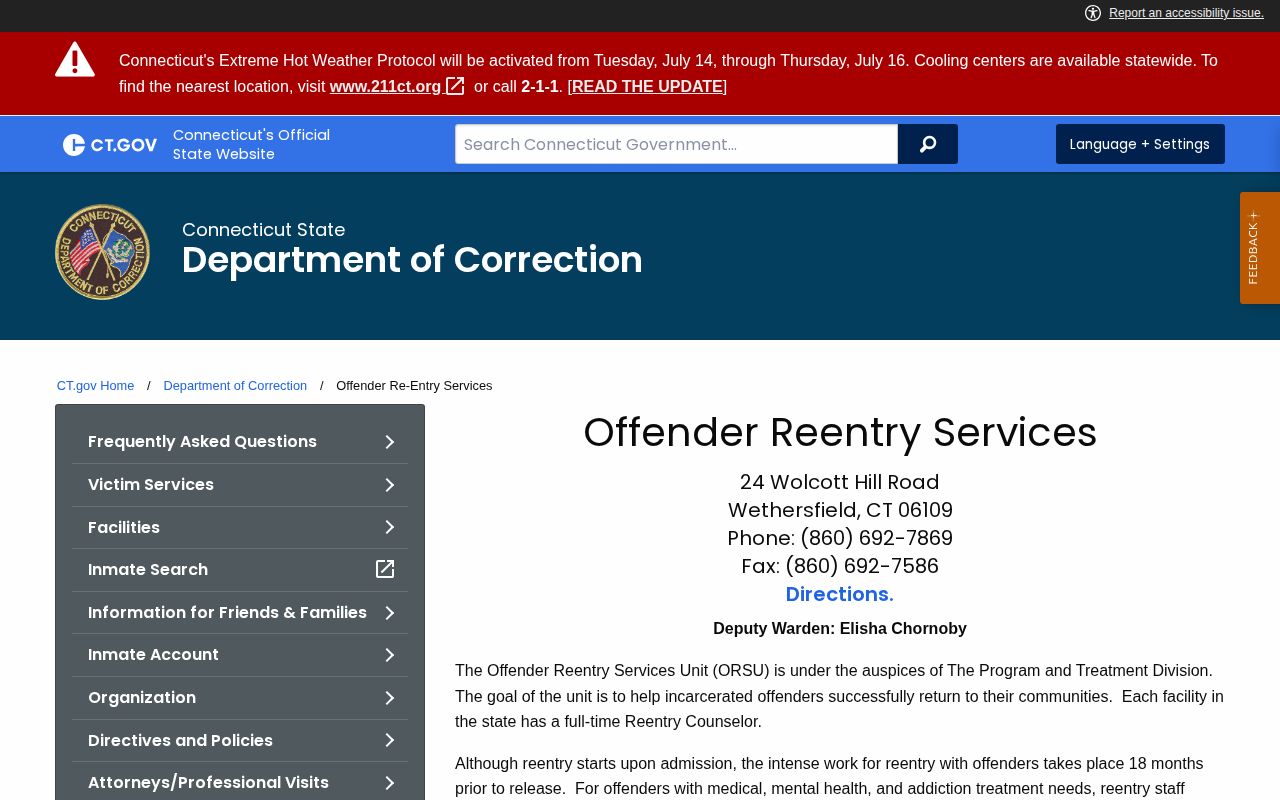 CT DOC information for Litchfield County release identification and property
