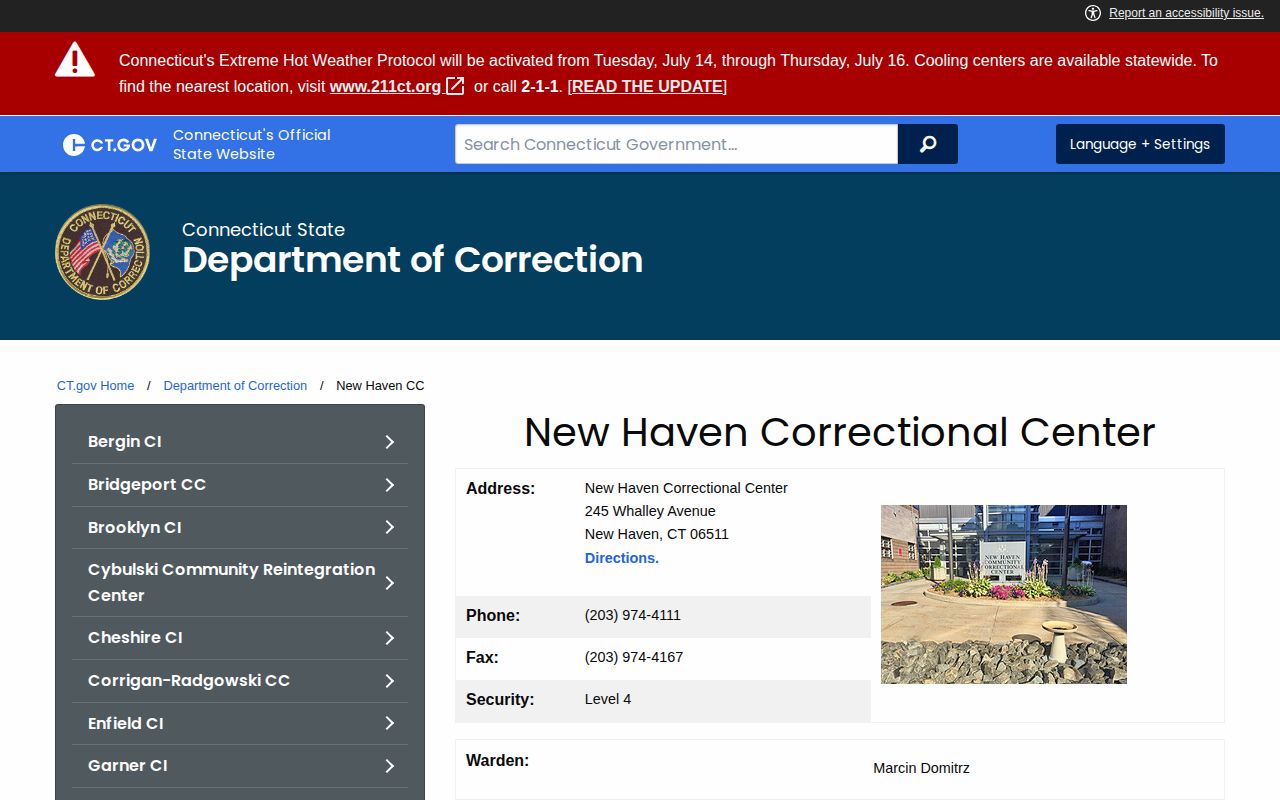 New Haven Correctional Center Litchfield County release information