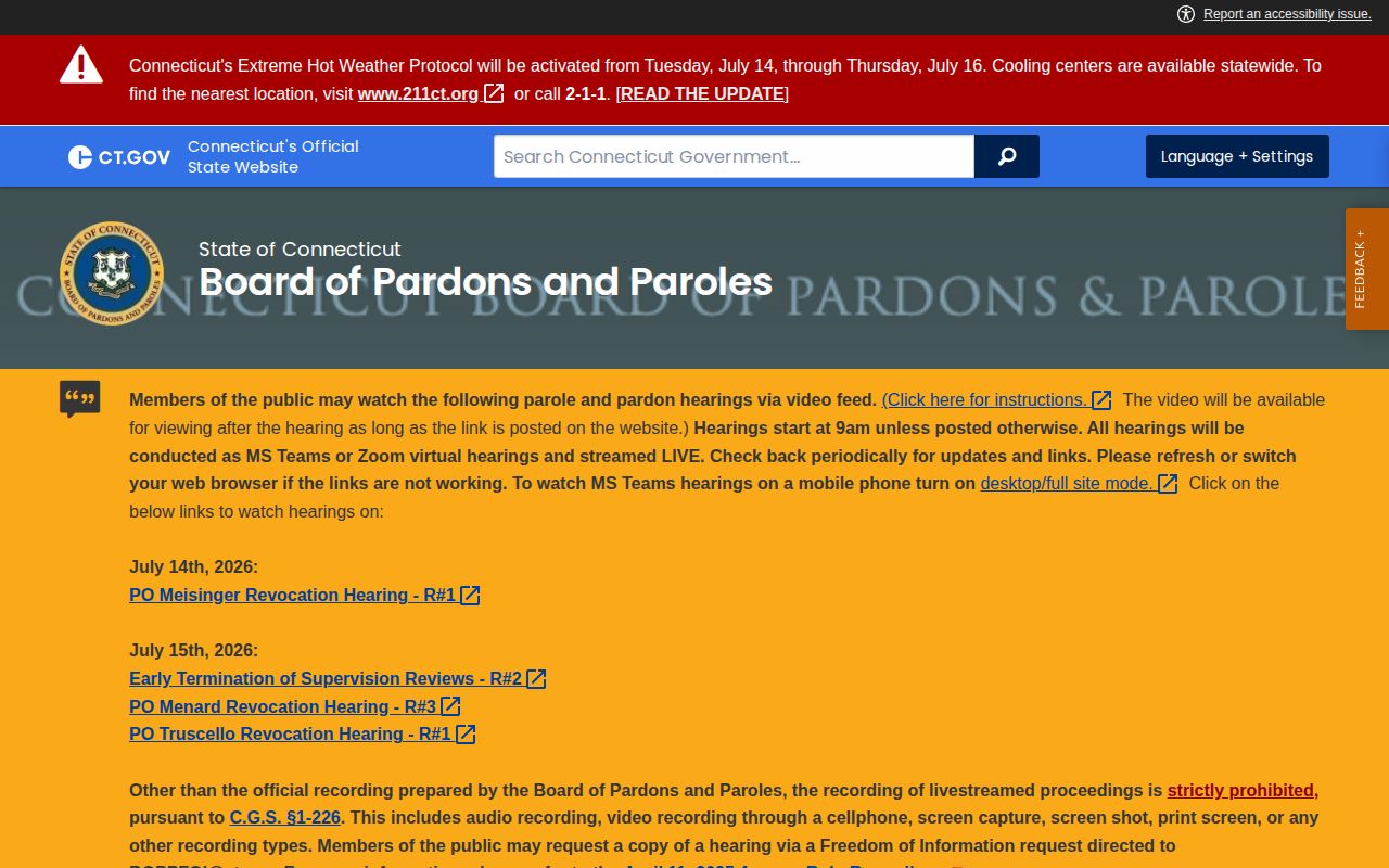 Connecticut Board of Pardons and Paroles records for Litchfield County post-release supervision